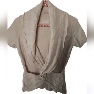 Anthropologie Cream Cable-Knit Short-Sleeve Shawl Cardigan